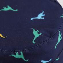 儿童恐龙图案遮阳帽，婴儿夏季户外宽檐帽，男女童棉质渔夫帽带下巴带 - 迷你恐龍 - 查看 8