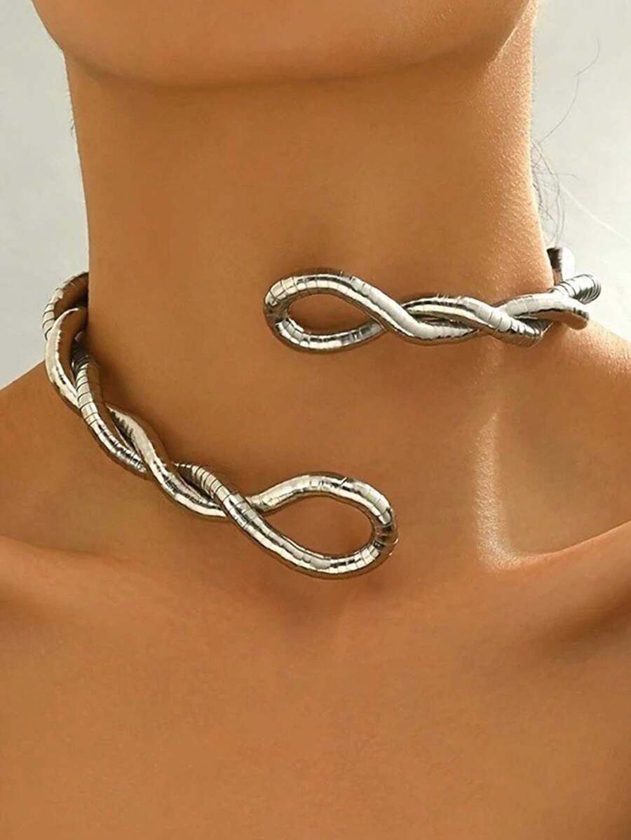 1件可调节夸张波浪蛇形项链 - 銀色 - 查看 1