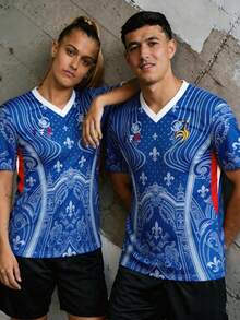 2026 World Cup French Commemorative Edition Football T-Shirt, Sports Top And Outdoor Sports Gear For Men, Women, And Youth, Comfortable V-Neck T-Shirt And Professional Sportswear, Casual Clothing, Printed With The French Gallic Rooster, Suitable For Football Matches, Training, And Fitness, An Ideal Gift For Both Men And Women - Blue - View 8