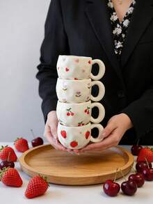 1个樱桃草莓陶瓷马克杯，杯身采用不规则浮雕设计，可用作早餐咖啡杯、卡布奇诺杯、下午茶杯、红茶杯，大容量水杯，是送给女朋友、母亲节或结婚的理想礼物。 - 彩色 - 查看 2