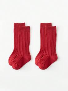 2 Pairs Red Socks, Children/Baby Socks, Festive, Holiday, Elegant Matching, Minimalist - Red - View 9
