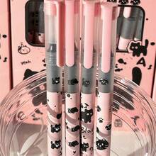 4pcs Liquid Ink Gel Pens, 0.5mm Quick-Drying Ballpoint Pens, Black Neutral Pens For Students Exams And Signature, Back To School Gift, Student Stationery - Sleepy Cat Quick-drying Pen - View 8