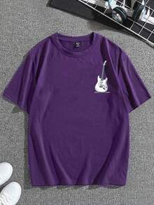Basic Unisex Guitar T-Shirt, 100% Cotton, Streetwear Style - New Release - Various Colors Available! - 紫色 - 查看 1