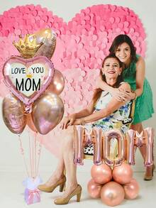22个玫瑰金“MOM”字母气球，16英寸“MOM”字母气球，18英寸心形铝箔气球，迷你皇冠气球，适用于母亲节派对、妈妈生日装饰、节日派对装饰、拍照道具、送给妈妈的礼物、母亲节花环气球支架 - 多色 - 查看 4