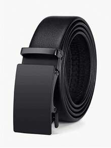 1pc Black Square Fashionable Belt, Suitable For Daily Wear, Classic Wide Leather Belt - Black - View 4