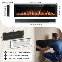 Ultra-Thin Silence Linear Electric Fireplace, Recessed Wall Mounted Fireplace, Fit For 2 X 4 And 2 X 6 Stud, 12 Adjustable Flame Color & Speed,Touch Screen Remote,Halloween Decor - 查看 8