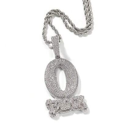 Hip-Hop Style Diamond O Block  Letter Pendant Necklace Fashion Jewelry For Men And Women 24inch Twist Chain