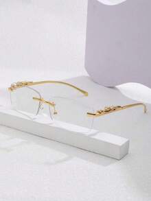 1 Cặp kính nam không gọng họa tiết da báo vàng, kiểu dáng cổ điển, phù hợp cho thời trang công sở, thường ngày, mẫu mới mùa hè. - Vàng - Xem 10