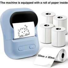 Affheny Impresora de etiquetas inalámbrica mini, sin necesidad de tinta, incluye 5 rollos de papel de etiquetas (50*80mm), impresora de etiquetas térmica portátil adecuada para pequeñas empresas, oficinas y uso doméstico; Interfaz USB. - Multicolor - Ver 9