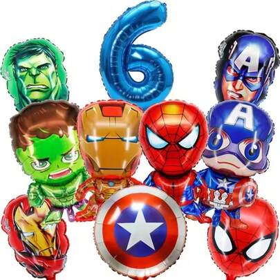 スーパーヒーローテーマ 数字 箔風バルーン、子供の誕生日パーティー用品、子供への贈り物やご褒美