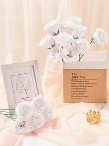 Bó hoa hồng trắng lấp lánh 68/45/23, Bó hoa hồng nhân tạo lấp lánh tự làm, Bó hoa hồng nhân tạo kèm hoa baby's breath, Thích hợp cho Ngày Valentine, Trang trí phòng, Hoa nhân tạo, Bó hoa cưới, Tiệc đính hôn, Tiệc cô dâu, Trang trí Ngày Valentine, Trang trí tiệc, Trang trí nhà cửa - trắng - Xem 8
