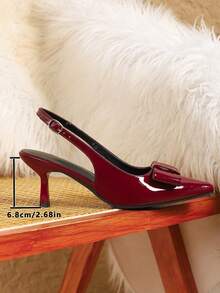 2026 Spring/Summer New Arrival: Elegant And Fashionable Retro High Heels For Women, Pointed Toe Kitten Heel Low-Cut Shoes, Back Strap ZA Style, Available In Burgundy, Black, And Silver. Suitable For Weddings, Parties, Dances, Valentine's Day, Christmas, Business Formal Wear, And Professional Attire,Chic Sparkly Bow.New Spring & Autumn Mary Jane Shoes For Women, Round Buckle Shallow Mouth Block Heel Pumps, Pin Buckle Versatile Formal High Heels,White Shoe(Local Warehouse | 3-Day Fast Delivery) - 酒紅色 - 查看 7