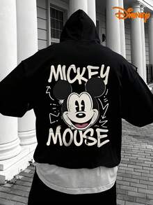 Disney Men's Casual Hoodie, Graffiti Mickey Print, Bold Retro Design, Relaxed Fit, Perfect For Streetwear &  Style - 黑色 - 查看 3