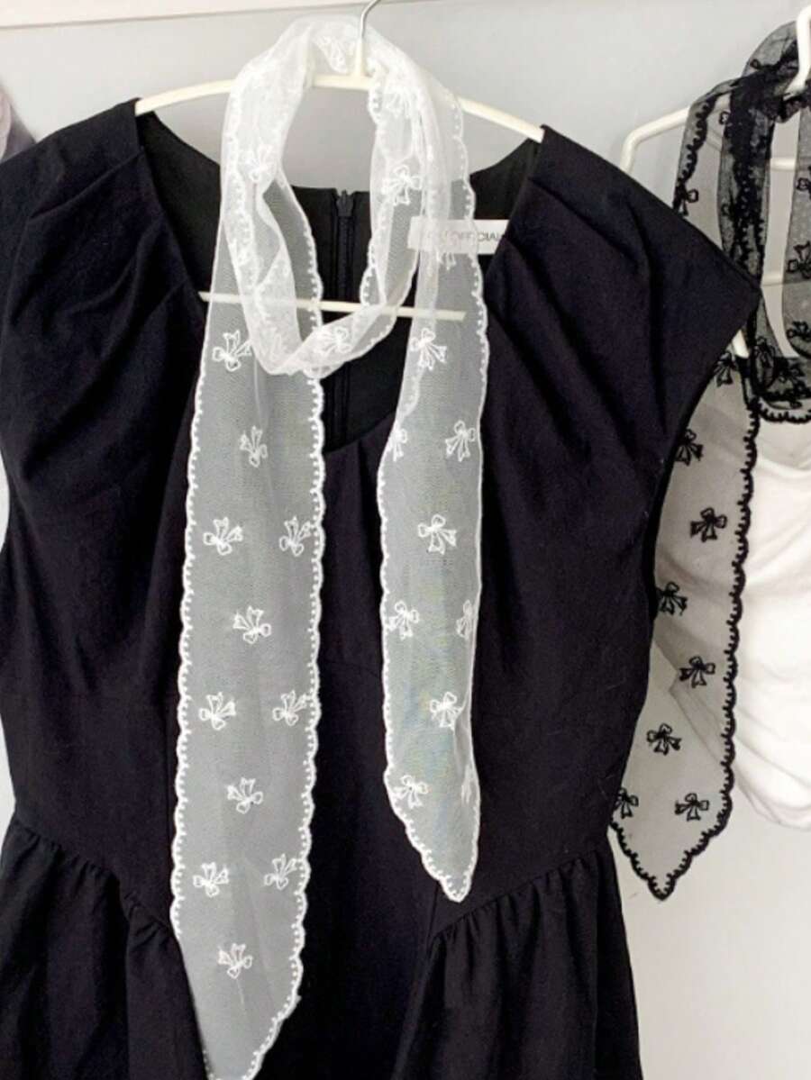 1条波西米亚风刺绣流苏围巾/头巾，适合日常佩戴 - 白色 - 查看 1