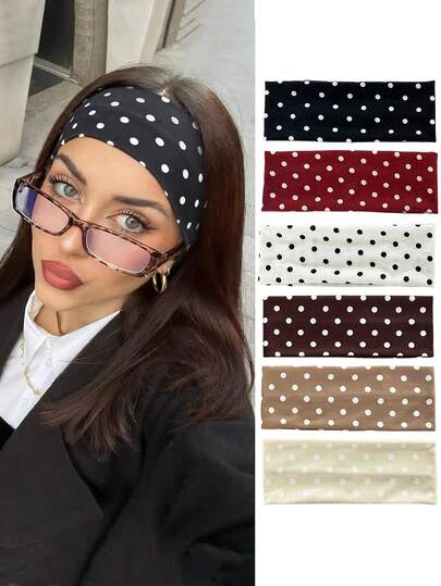 Polka Dot Yoga Stretch Headband - Fashionable Dotted Pattern Makeup Headband, Sports Fitness Sweatband Fashion Hair Accessories,Women Hair Bands