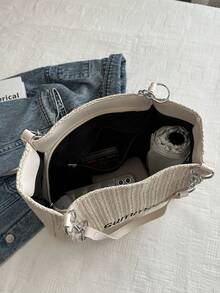 Túi xách tay và túi đeo vai dây xích kẻ caro - Màu be - Xem 10