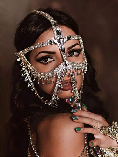 1 pieza Máscara con colgante de gota de agua y borla larga, accesorio de joyería glamorosa para vestido de noche de mujer