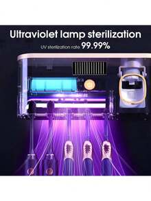 1 pieza Esterilizador de cepillo de dientes inteligente con dispensador de pasta de dientes, soporte de cepillo de dientes montado en la pared, todo en uno estante y esterilizador de cepillo de dientes, organizador de almacenamiento de 5 ranuras para cepillo de dientes, accesorio de baño, decoración del hogar, esencial de vuelta a la escuela - Multicolor - Ver 7