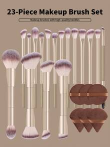 6pcs/13pcs/23pcs Makeup Brush Set Includes: Brush Holder, Foundation Brush, Blush Brush, Eyeshadow Brush, Mascara Brush, Eyebrow Brush, Lip Brush, Highlighter Brush, Contour Brush, Nose Brush, Makeup Sponge, Makeup Tools, Makeup Brush Set, Women/Girls Travel Makeup Brush Set, Makeup Brush Set, Complete Makeup Brush Set, Full Makeup Brush Set, Makeup Set, Makeup Brush Set, Makeup Gift Set - Gold - View 1