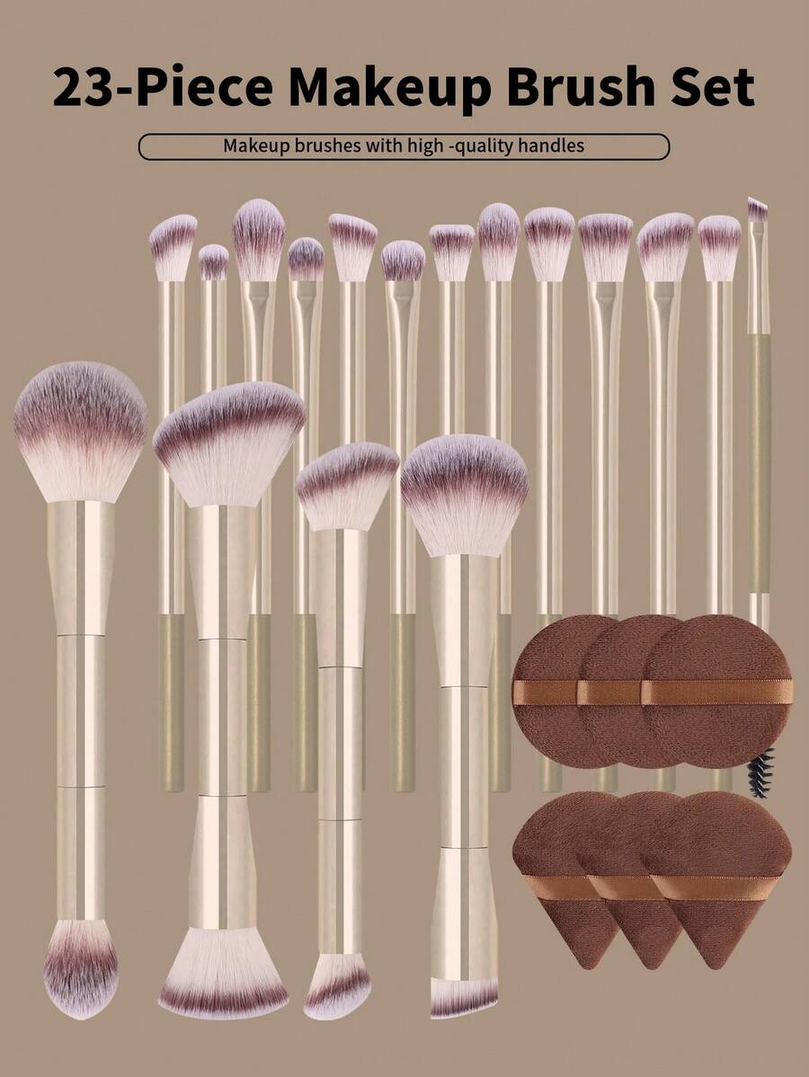 6pcs/13pcs/23pcs Makeup Brush Set Includes: Brush Holder, Foundation Brush, Blush Brush, Eyeshadow Brush, Mascara Brush, Eyebrow Brush, Lip Brush, Highlighter Brush, Contour Brush, Nose Brush, Makeup Sponge, Makeup Tools, Makeup Brush Set, Women/Girls Travel Makeup Brush Set, Makeup Brush Set, Complete Makeup Brush Set, Full Makeup Brush Set, Makeup Set, Makeup Brush Set, Makeup Gift Set - Gold - View 1