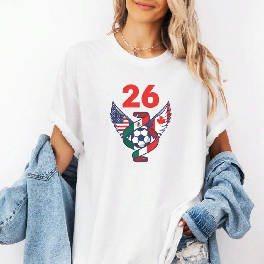 2026 World Cup Winged Logo Shirt, Canada USA Mexico Country PrideTshirt - 白色 - 查看 1