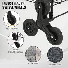 Carrito de Compras Plegable de 100 Libras con Ruedas de Escalada de Escalera, Cesta Grande de 22 galones, Ruedas giratorias de 360°, Carrito Plegable para lavandería, Compras - Negro - Ver 3