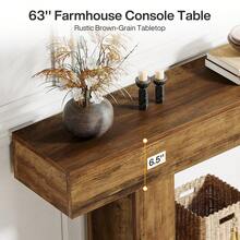 LITTLE TREE 63 " Long Console Table,  Farmhouse 2-Tier Sofa Table Behind Couch, Large Narrow Entryway Table For Living Room, Wooden Hallway Foyer Table With Heavy Duty Base, Rustic Brown - Nâu mộc mạc - Xem 4