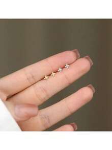 1对精致四角星耳钉，925纯银小巧百搭星形耳环，螺丝耳堵，适合耳骨佩戴 - 星-1 - 查看 4