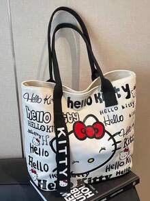 SANRIO Canvas Tote Bag, Cute KT Cartoon Shoulder Bag, Multi-Functional Large Capacity Commuter Bag, Suitable For Work, School, Shopping And Outdoor Activities, Perfect Gift For Friends, Best Friends, Teachers, And Ideal Choice For Vacation Travel. - KT - View 13