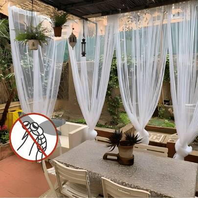1/2PCS White Outdoor Gauze Curtain, Outdoor Transparent Thin Gauze Curtain, Mesh Net Privacy Curtain, Suitable For Outdoor Mosquito Nets For Porch/Terrace/Canopy/Pavilion, White