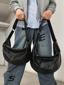 peach tree 可调节肩带手提包，拉链封口单肩包，男女通用休闲纯色斜挎包，大容量邮差包，送给年轻人的圣诞礼物 - 黑色 - 查看 5