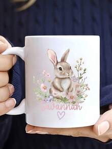 Custom Name Easter Mug – Personalized Bunny Love Rabbit Design,Bunny Rabbit & Flowers, Custom Mug, Easter Gift, Perfect For Friends, Her, Animal Lovers, Valentine's Day, Coffee & Tea Time, Daily Use, Home & Office, Special Occasions - Multicolor - View 5