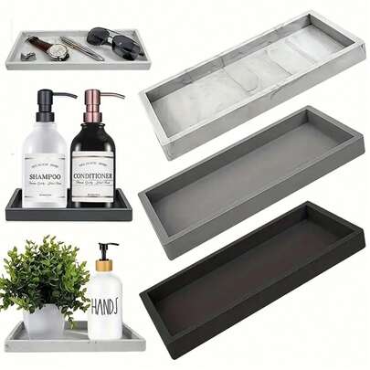 1pc Rectangular Silicone Diffuser Tray, Bathroom Vanity Countertop Decorative Organizer Tray, Marble Texture