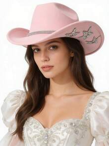 1pc Luxury Rhinestone Star Western Cowboy Hat, Bridal Wedding Photo Shoot Party Fashion Headwear - Multicolor - View 6