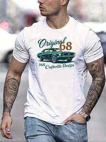 Retro 1968 American Muscle Car Print Men's Casual Crew Neck T-Shirt - 白色 - 查看 1