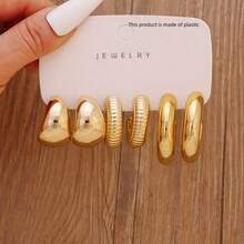 Juego de 3-9 pares de pendientes de moda con baño de oro para mujeres, que incluye diseños de flor, lágrima y en forma de C, elegantes y estilosos, adecuados para uso diario, fiestas y eventos - Estilo 1 - Ver 4