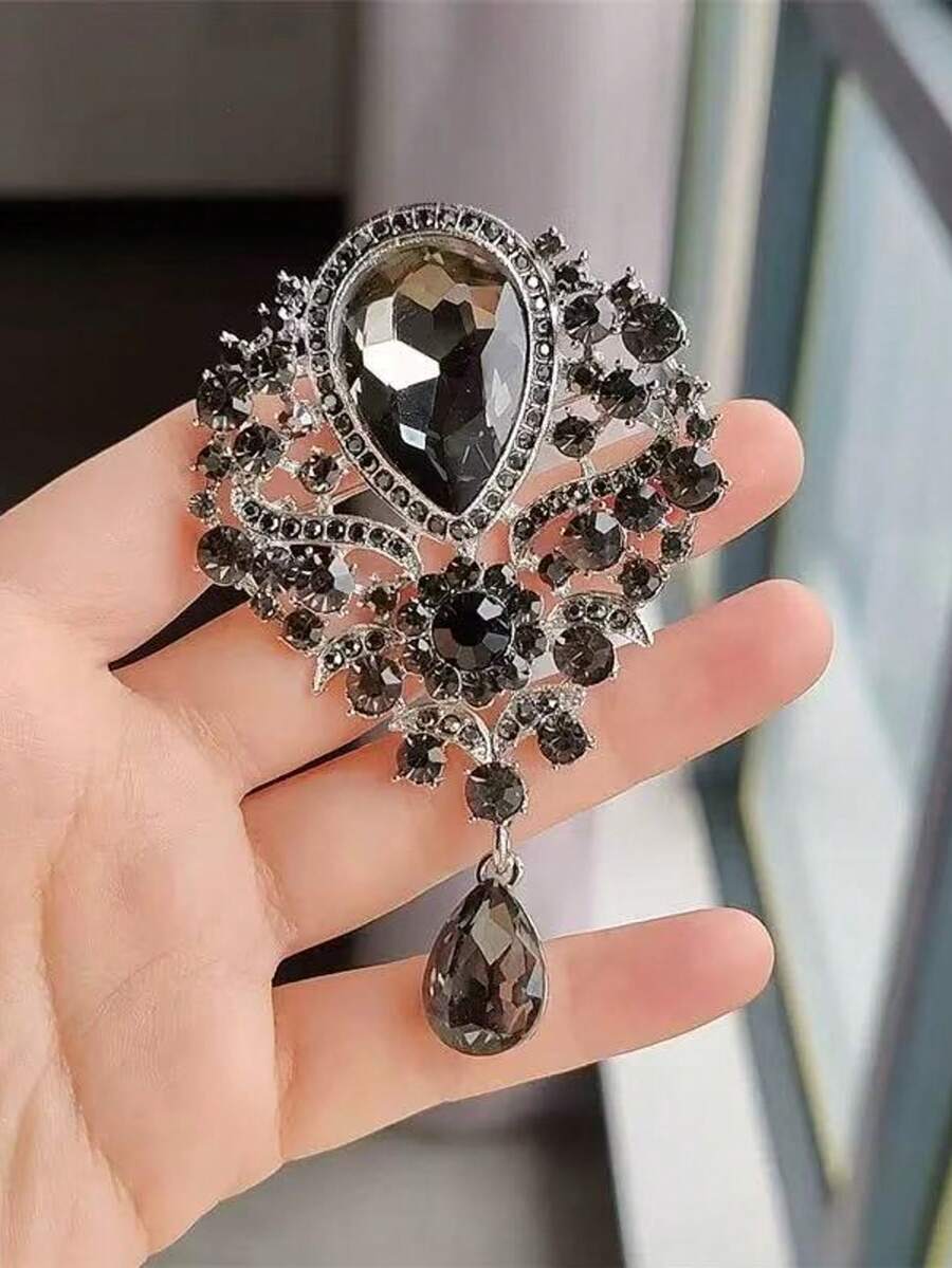Exaggerated Crystal Brooch, European And American Classic Unique High-End Lapel Pin Flower Brooch For Women - Black - View 1
