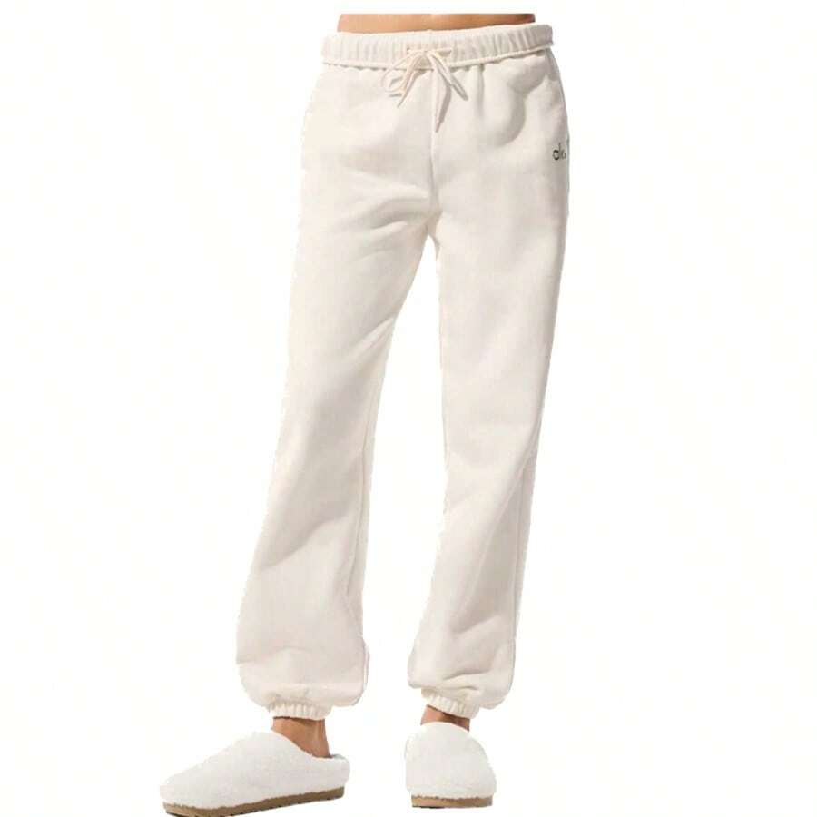 Alo Yoga Women's Accolade Sweatpants | Premium Heavyweight French Terry Fleece Joggers | Luxury Soft Brushed Interior Lounge Pants | High-Waisted Cuffed Bottom Sweatpants | Classic Streetwear Activewear Track Pants | Urban Fashion Cozy Slim Fit Joggers With Chrome Logo - Ngà voi - Xem 1