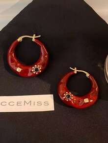 1 Pair Minimalist Elegant Geometric Vintage Luxury Delicate Unique Circle Earrings, Korean And Japanese Style - Elegant Earrings-red - View 2