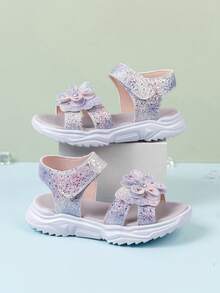 1 Pair Purple Girls' Glitter Casual Fashion Hook And Loop Sandals - Purple - View 3