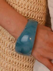 1/3 Set de pulseras de resina con efecto tie-dye de alta gama, diseño de nicho con brazalete ancho exagerado, accesorios de lujo retro para apilar, complementos versátiles adecuados para ir al trabajo, citas, fiestas, nueva colección 2025 - Azul - Ver 6