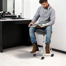 Sgabello a sella con ruote, sgabello ergonomico da ufficio, sgabello da toeletta con schienale, girevole a 360°, regolabile in altezza per centro massaggi, cucina, ufficio, spa, pub, studio di cucito. - nero - Visualizzare 10