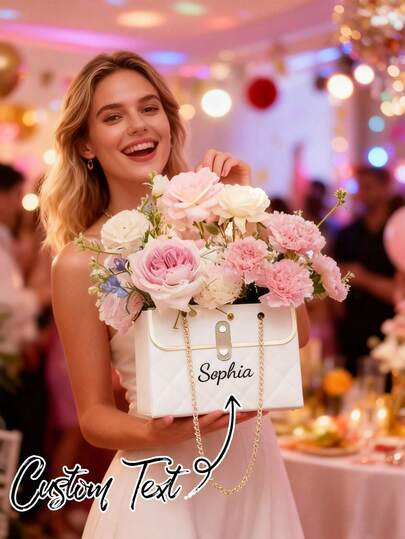Customizable Personalized Flower Paper Gift Boxes, Bouquet Storage Bins, Florist Bags With Metal Chains, And Flower Packaging Boxes Are Available For Various Occasions Such As Weddings, Mother's Day, Birthdays, Graduations, Anniversaries, And Other Holidays.