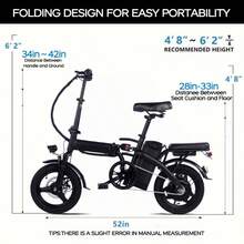 14-Inch Foldable Adult Electric Bicycle, 330 Lb Load Capacity, Maximum Speed 20 Mph, 48V Lithium Battery With Approximately 18-28 Miles Of Range, 14-Inch Tires, Portable Folding Design, Suitable For Outdoor Riding And Exercise, Urban Commuting, Removable Lithium Battery, Centrally Mounted Shock Absorber, Battery Level Display, Speed Switch, Adult Gift. - View 7