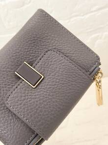 New Women's Snap Closure Short Wallet, Delicate Soft PU Dual-Layer Zipper Coin Purse Card Holder, Minimalist Fashionable Lightweight - Grey - View 5