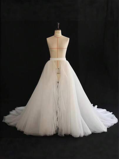 白色拖尾婚纱，韩式简约风格，适合婚礼、晚宴、复活节、时装秀等场合。