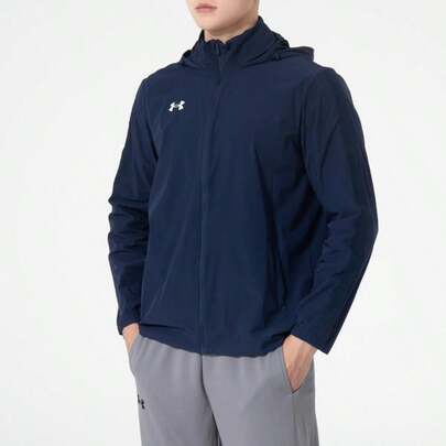 Under Armour 男士梭织连帽夹克，休闲舒适弹力运动外套，适合日常、户外、旅行穿着。
