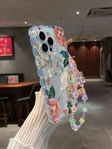 大象嘴唇彩绘编织波浪边可拆卸手链简约防摔加厚手机保护壳，印花款，适用于 17/17 Pro/17 Pro Max、16 XR/7/8、15 Pro Max、12 Pro Max、13 Pro Max、14 Pro Max、13、14、11、12P、14P、11P、12P、XS、XR、7/8P、7/8G ES2 手机壳 - 彩色 - 查看 4