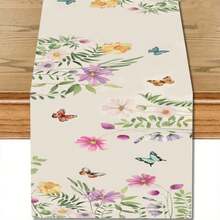 1pc Table Runner/Flag Butterflies And Flowers Spring Scene Kitchen Dining Table Decoration For Indoor/Outdoor Dining Decor For Family Gatherings & Parties Easy-Clean Festive Decoration - 1件-13*72吋/33*183厘米 - 查看 3