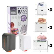 9pcs Travel Vacuum Storage Bags With Rechargeable Air Pump, Carry-On Luggage Size Compression Packing Cubes, Clothes & Garment Travel Organizer To Save Space - Multicolor - View 2